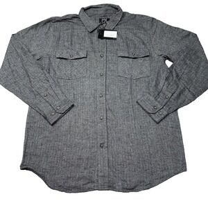 PX Clothing Men's Grey Flannel Herringbone Button-Up Shirt XL